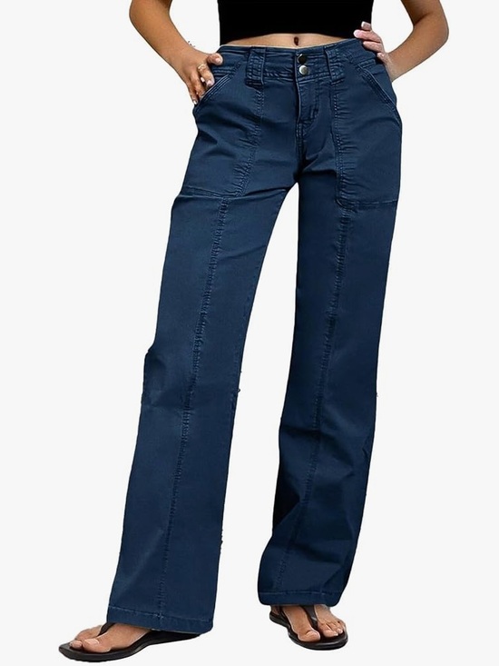 Flamingals Denim - Flamingals Mid Rise Straight Leg Solid Seam Front Flap Pocket Pants Navy Med NWT